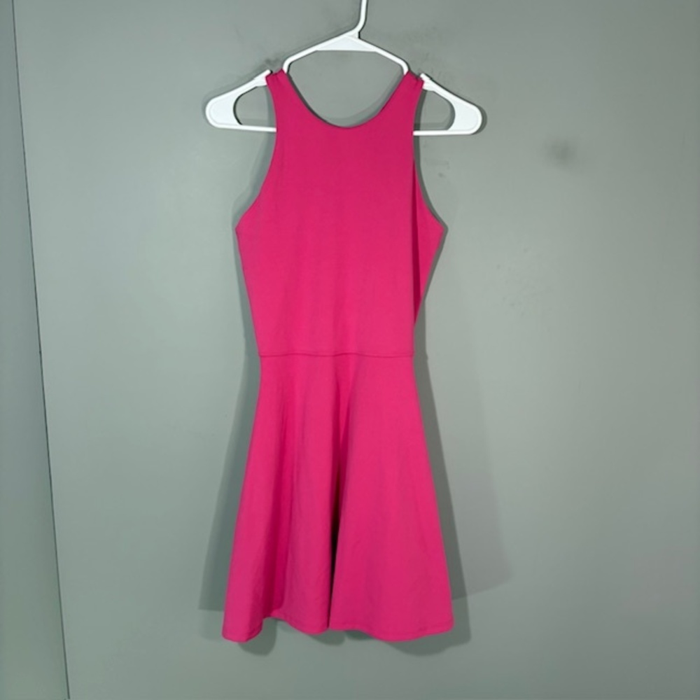 Athleta Dress Womens Small Pink Solid Fit Flare Sleeveless High Neck Travel